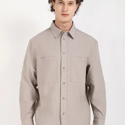 Calvin Klein Jeans Men Relaxed Fit Spread Collar Solid Cotton Casual Shirt-image-88