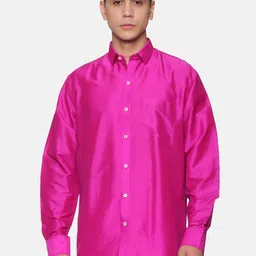 Sethukrishna Men Pink Silk Standard Casual Shirt-image-74
