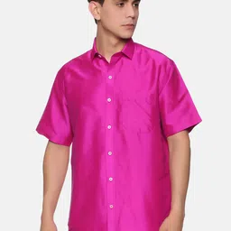 Sethukrishna Men Pink Silk Standard Casual Shirt-image-36