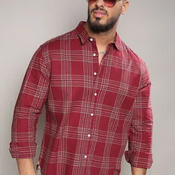 Instafab Plus Classic Tartan Checked Cotton Casual Shirt-image-88