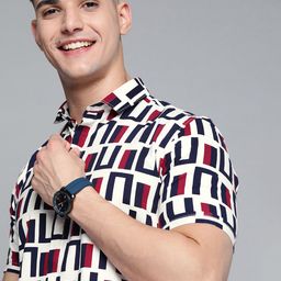 Mast & Harbour Men Off White & Maroon Geometric Printed Casual Shirt-image-37