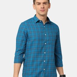 NIRVAAN Men Blue Classic Slim Fit Checked Casual Cotton Shirt-image-38