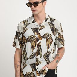 THE BEAR HOUSE Geometric Printed Cuban Collar Casual Shirt-picture-32
