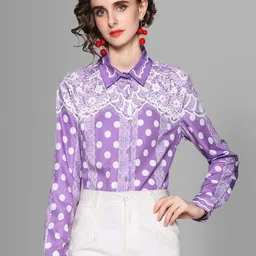 JC Collection Women Purple Polka Dots Printed Casual Shirt-image-6