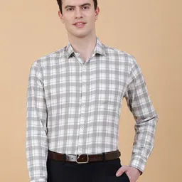 METAL Men Slim Fit Cotton Checked Formal Shirt-image-92