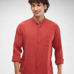 SPYKAR Men Striped Band Collar Slim Fit Casual Shirt-image-62