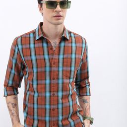HIGHLANDER Slim Fit Opaque Checked Casual Shirt-image-99