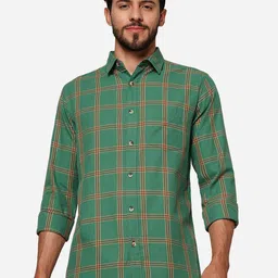 JADE BLUE Slim Fit Opaque Checked Casual Shirt-image-89