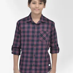 Crimsoune Club Boys Classic Slim Fit Checked Spread Collar Cotton Casual Shirt-image-97
