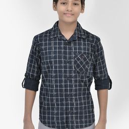 Crimsoune Club Boys Classic Tartan Checks Spread Collar Roll-Up Sleeves Cotton Shirt-image-67