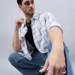 CHIMPAAANZEE Windowpane Checked Oversized Casual Shirt-image-84