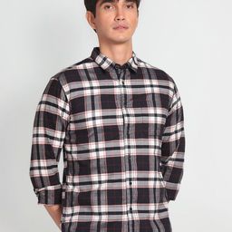 Flying Machine Spread Collar Tartan Checked Casual Pure Cotton Shirt-picture-0