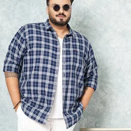 HARDSODA Plus Size Checked Spread Collar Short Sleeves Casual Shirt-20