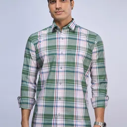 MARK & ALBERT Slim Fit Tartan Checked Cotton Casual Shirt-image-84