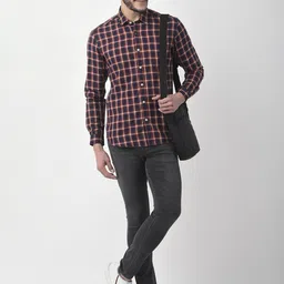 Numero Uno Slim Fit Tartan Checked Spread Collar Cotton Casual Shirt-image-22