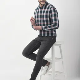 Numero Uno Slim Fit Tartan Checked Spread Collar Cotton Casual Shirt-image-90
