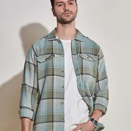 HAMPTONS Straight Tartan Checked Cotton Flannel Casual Shirt-image-71
