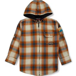 Gini and Jony Boys Brown Tartan Checks Hood Long Sleeves Cotton Casual Shirt-image-96