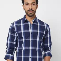 Mufti Men Slim Fit Windowpane Checked Cotton Casual Shirt-picture-27