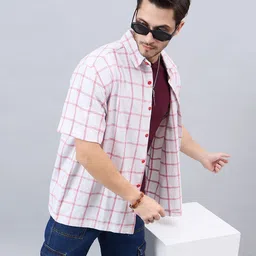 CHIMPAAANZEE Windowpane Checked Oversized Casual Shirt-image-48