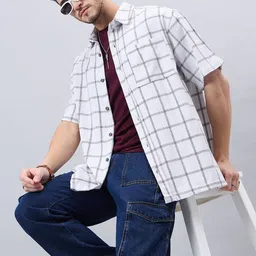 CHIMPAAANZEE Windowpane Checked Oversized Casual Shirt-image-81