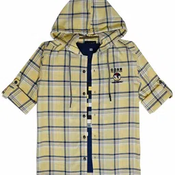 CAVIO Boys Comfort Fit Tartan Checked Hooded Pure Cotton Casual Shirt With T-Shirt-image-50
