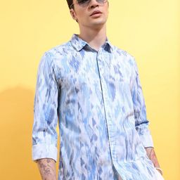HIGHLANDER Blue Slim Fit Opaque Abstract Printed Cotton Casual Shirt-image-89