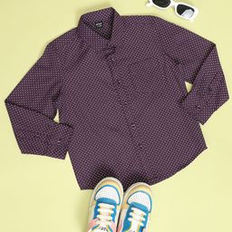 Hoop Boys Slim Fit Polka Dots Printed Spread Collar Curved Casual Shirt-23