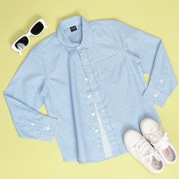 Hoop Boys Slim Fit Checked Spread Collar Casual Shirt-image-68