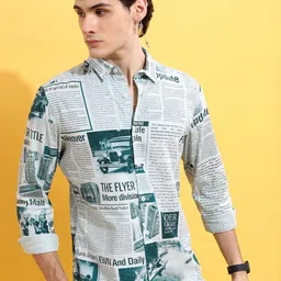 HIGHLANDER Men Teal Slim Fit Opaque Printed Cotton Casual Shirt-picture-8