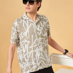 People Men Abstract Printed Slim Fit Opaque Casual Shirt-image-37