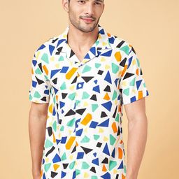 People Off White Slim Fit Geometric Printed Cuban Collar Casual Shirt-image-28