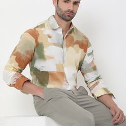Mufti Geometric Printed Slim Fit Opaque Printed Cotton Casual Shirt-picture-14