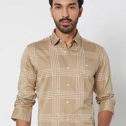 Mufti Checked Slim Fit Opaque Printed Cotton Casual Shirt-image-17
