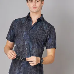 British Club Smart Slim Fit Geometric Printed Pure Cotton Casual Shirt-picture-7