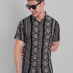 Majestic Man Geometric Printed Smart Slim Fit Cotton Casual Shirt-image-89