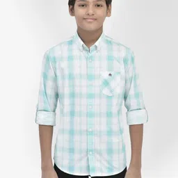 Crimsoune Club Boys Classic Tartan Checks Spread Collar Chest Pocket Roll-Up Sleeves Shirt-image-56