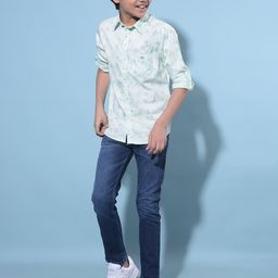 Crimsoune Club Boys Classic Slim Fit Abstract Printed Roll-Up Sleeves Pure Cotton Shirt-image-23