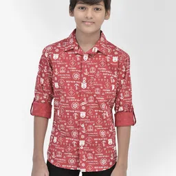 Crimsoune Club Boys Classic Slim Fit Conversational Printed Pure Cotton Casual Shirt-image-64