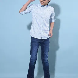 Crimsoune Club Boys Classic Abstract Printed Cotton Curved Slim Fit Casual Shirt-image-49