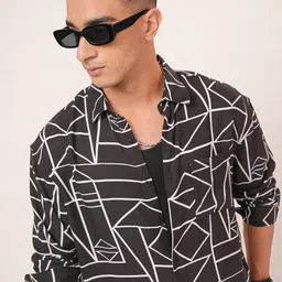 KETCH Geometric Printed Spread Collar Oversized Casual Shirt-image-49