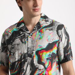 THE BEAR HOUSE Abstract Printed Cuban Collar Short Sleeves Regular Fit Casual Shirt-10