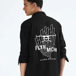 Flying Machine Men Cutaway Collar Typography Printed Cotton Casual Shirt-image-44