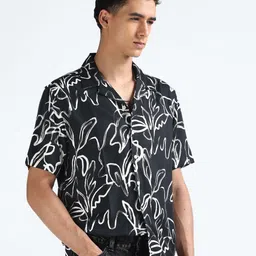 Flying Machine Men Cuban Collar Abstract Printed Abstract Viscose Rayon Casual Shirt-image-88
