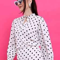 KETCH Polka Dots Printed Tie-Up Neck Shirt Style Top-image-12