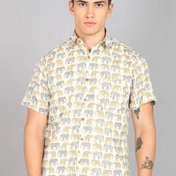 BLOCKS OF INDIA Comfort Conversational Printed Spread Collar Cotton Casual Shirt-image-70