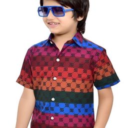BAESD Boys Comfort Geometric Opaque Printed Spread Collar Cotton Casual Shirt-image-90