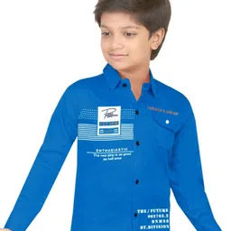 BAESD Boys Comfort Typography Printed Spread Collar Chest Pocket Cotton Shirt-picture-44