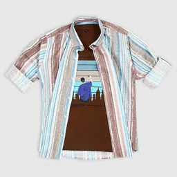 CAVIO Boys Comfort Vertical Stripes Casual Shirt With T-shirt-image-13