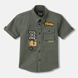 Blue Giraffe Boys Typography Printed Cotton Spread Collar Opaque Casual Shirt-image-90